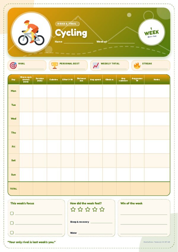 Cycling Tracker – Weekly, Monthly & Yearly Log