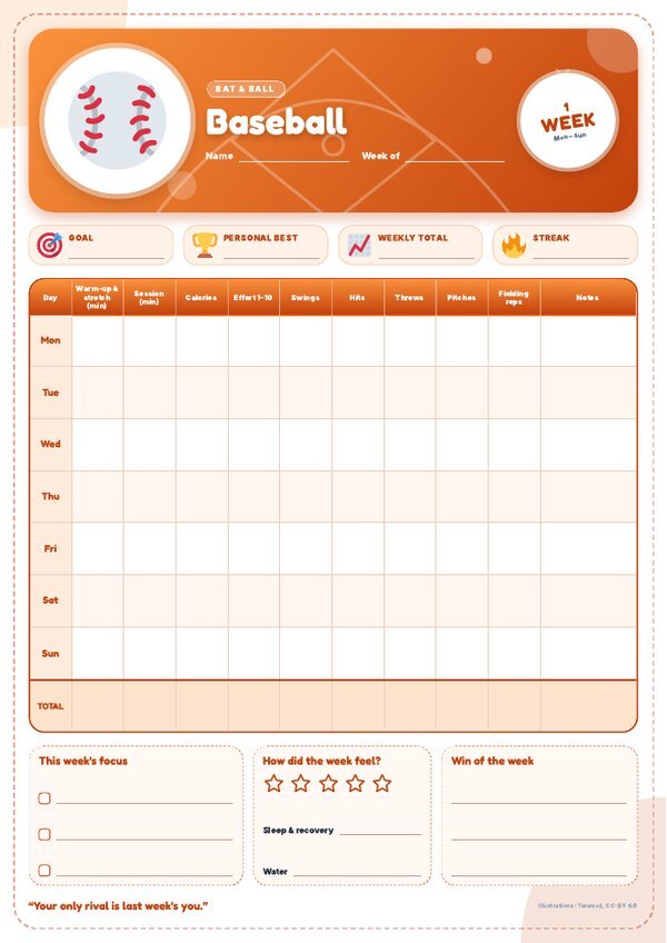 Baseball Tracker – Weekly, Monthly & Yearly Log