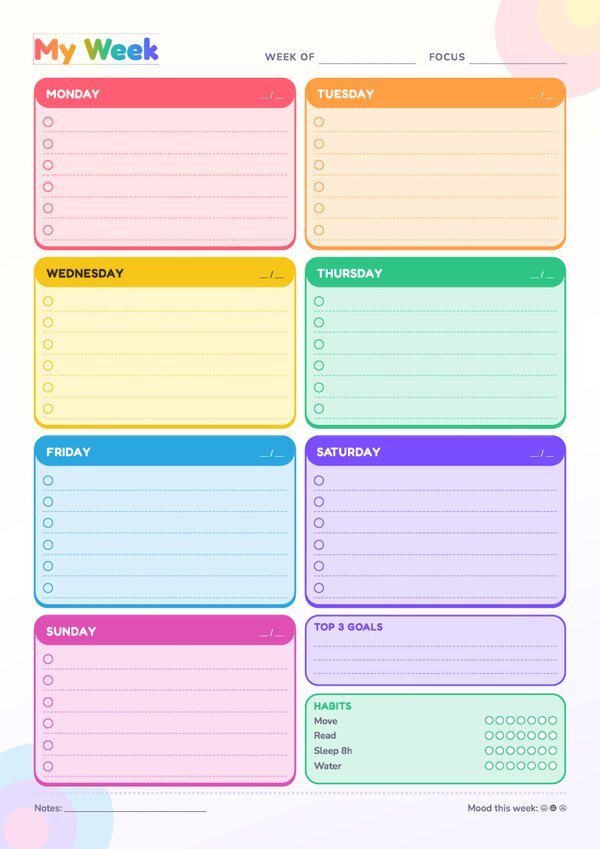 Rainbow Weekly Planner (Colorful Design)