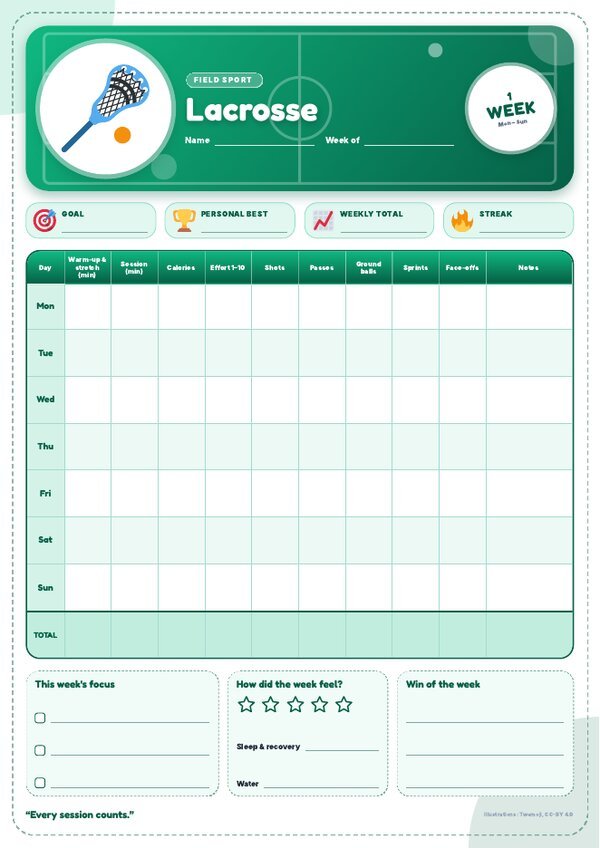 Lacrosse Tracker – Weekly, Monthly & Yearly Log