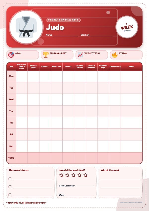 Judo Tracker – Weekly, Monthly & Yearly Log