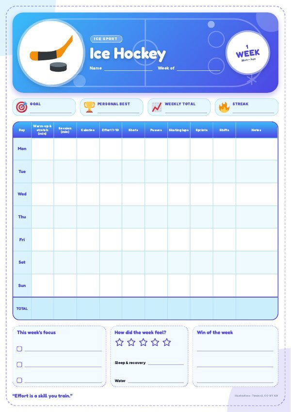 Ice Hockey Tracker – Weekly, Monthly & Yearly Log