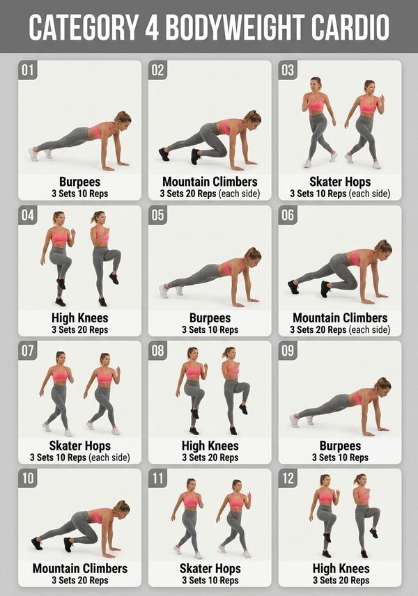 Bodyweight Cardio Workout Poster – 12 Exercises