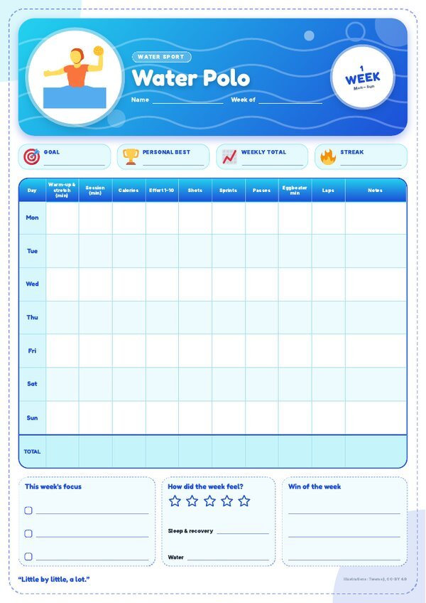 Water Polo Tracker – Weekly, Monthly & Yearly Log