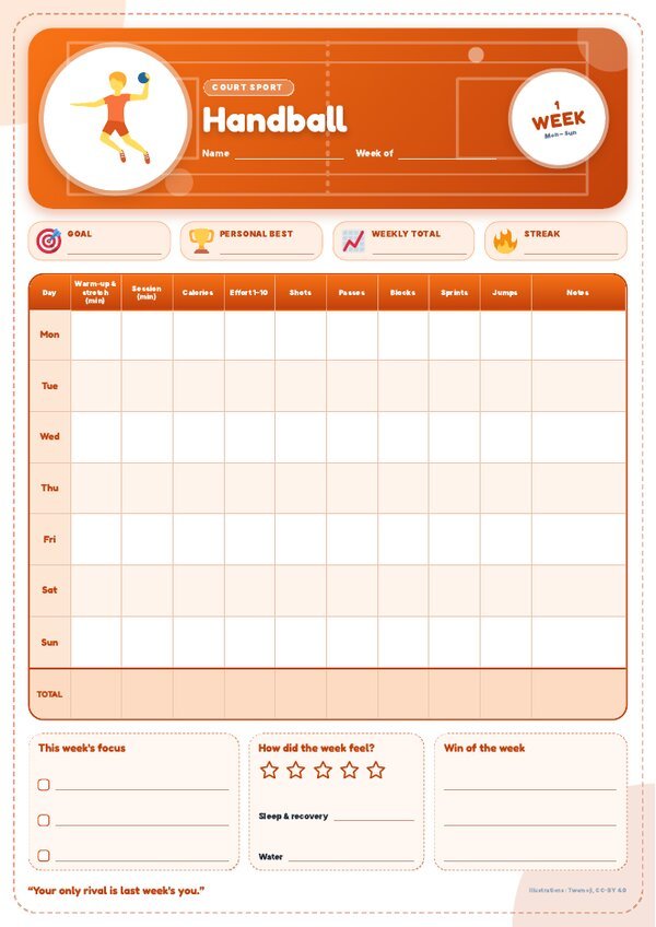Handball Tracker – Weekly, Monthly & Yearly Log