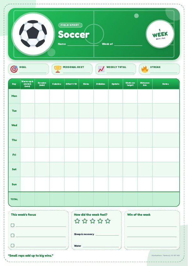 Soccer Tracker – Weekly, Monthly & Yearly Log