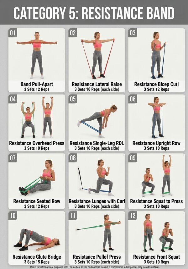 Resistance Band Workout Poster – 12 Exercises
