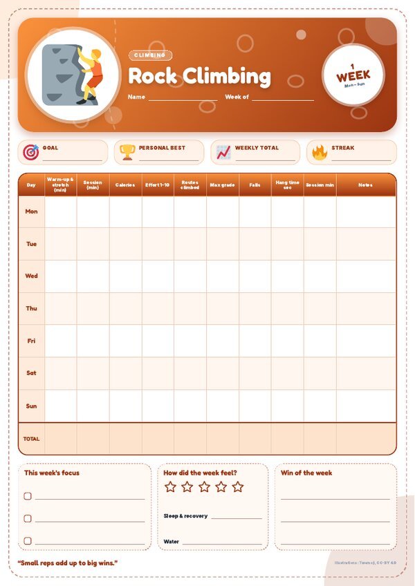 Rock Climbing Tracker – Weekly, Monthly & Yearly Log