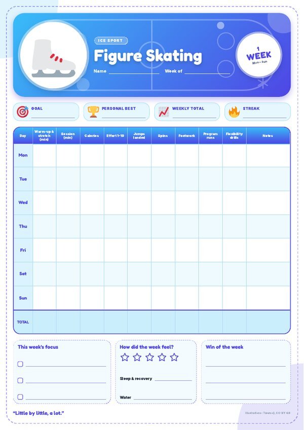 Figure Skating Tracker – Weekly, Monthly & Yearly Log