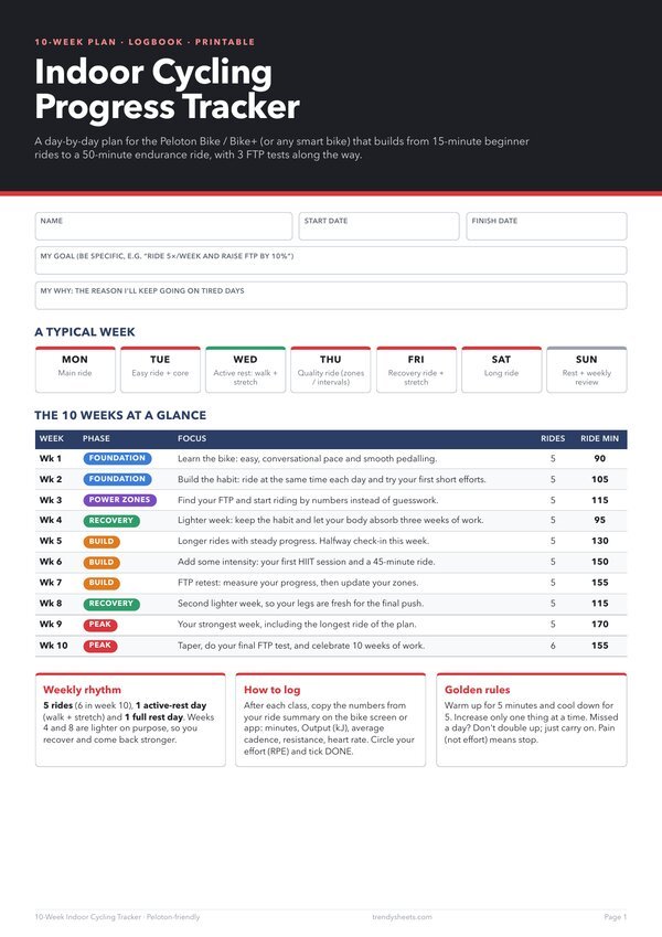 Peloton Indoor Cycling Tracker – 10-Week Plan