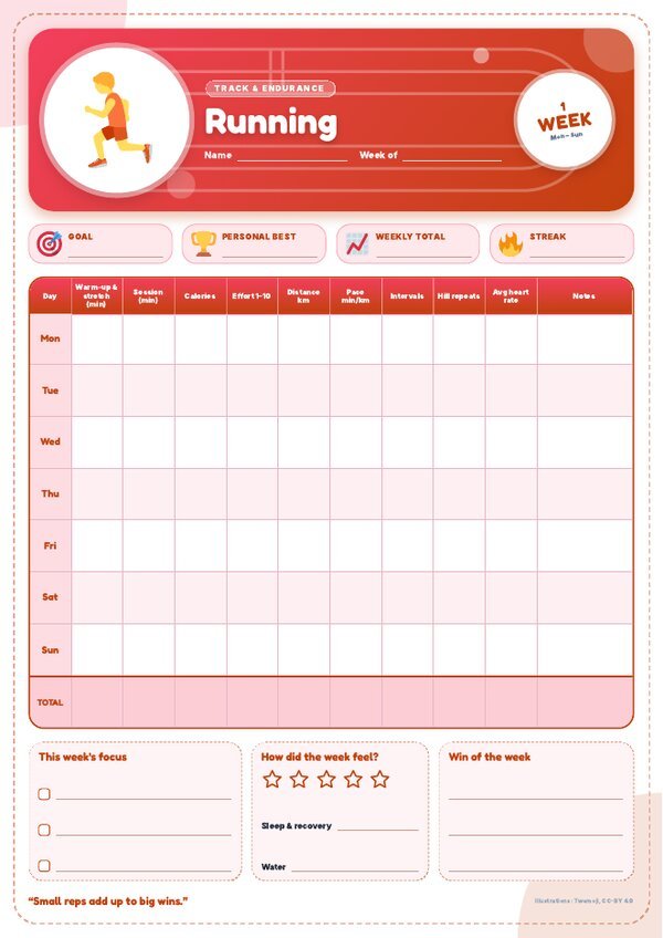 Running Tracker – Weekly, Monthly & Yearly Log