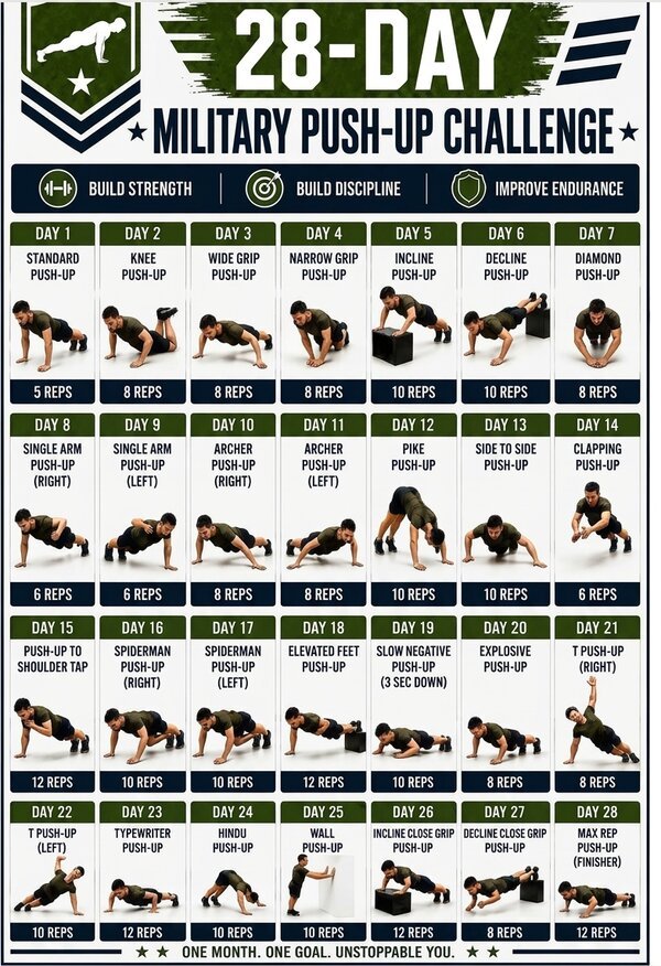 28-Day Military Push-Up Challenge – Printable Workout Poster