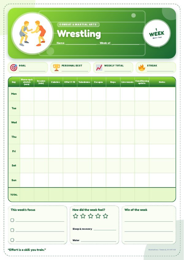 Wrestling Tracker – Weekly, Monthly & Yearly Log