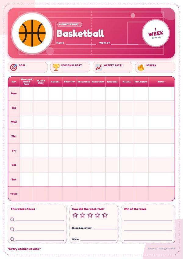 Basketball Tracker – Weekly, Monthly & Yearly Log