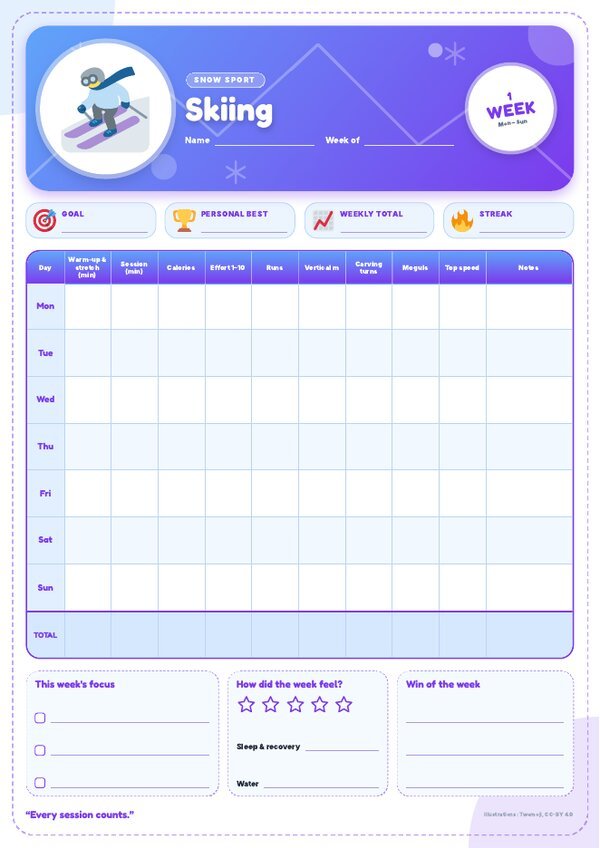 Skiing Tracker – Weekly, Monthly & Yearly Log