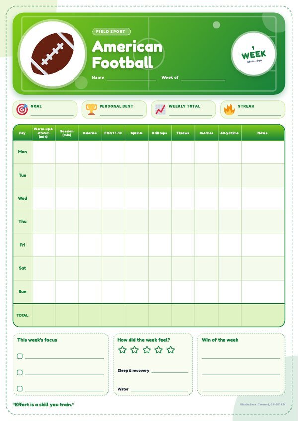 American Football Tracker – Weekly, Monthly & Yearly Log
