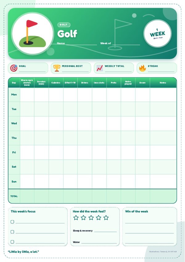 Golf Tracker – Weekly, Monthly & Yearly Log