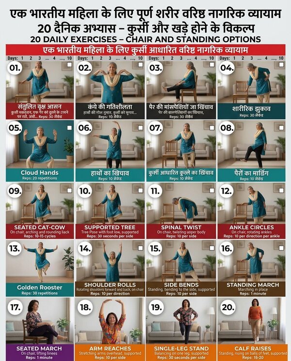Chair & Standing Exercises for Senior Women – Hindi & English Poster