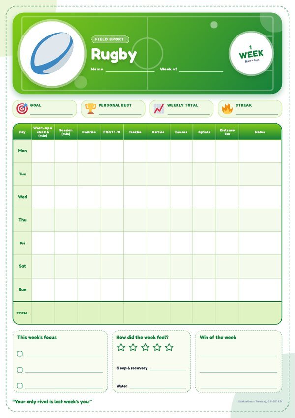 Rugby Tracker – Weekly, Monthly & Yearly Log