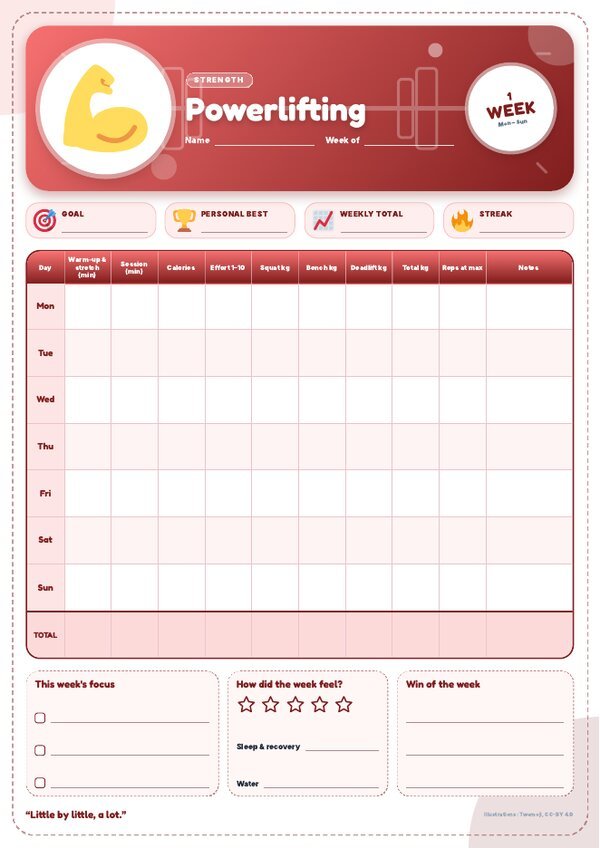 Powerlifting Tracker – Weekly, Monthly & Yearly Log