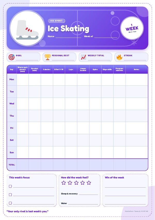 Ice Skating Tracker – Weekly, Monthly & Yearly Log