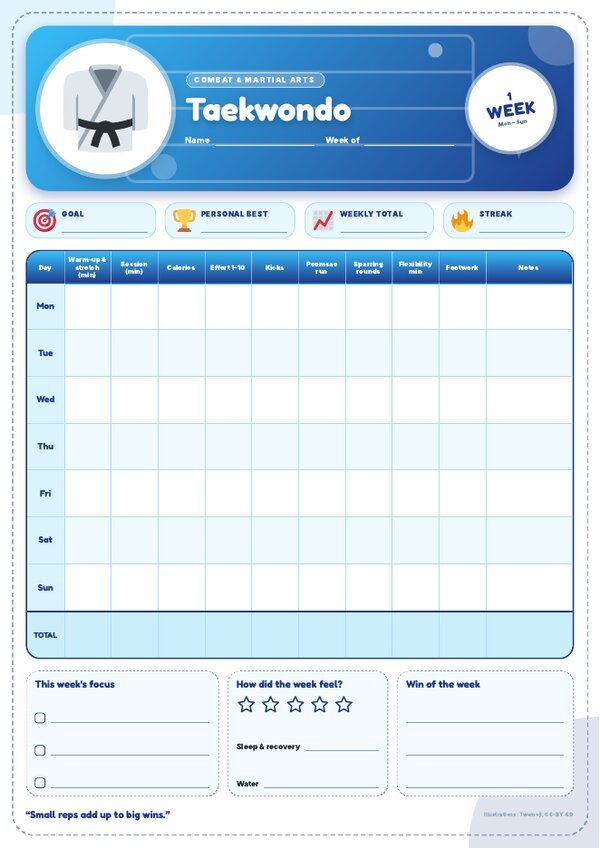 Taekwondo Tracker – Weekly, Monthly & Yearly Log