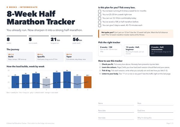 Half Marathon Training Tracker – 8-Week Intermediate Plan