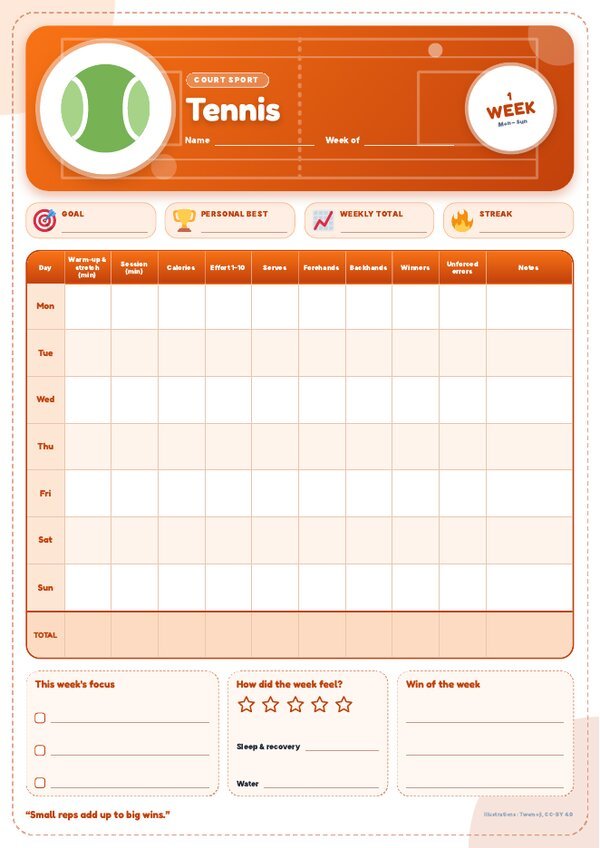 Tennis Tracker – Weekly, Monthly & Yearly Log