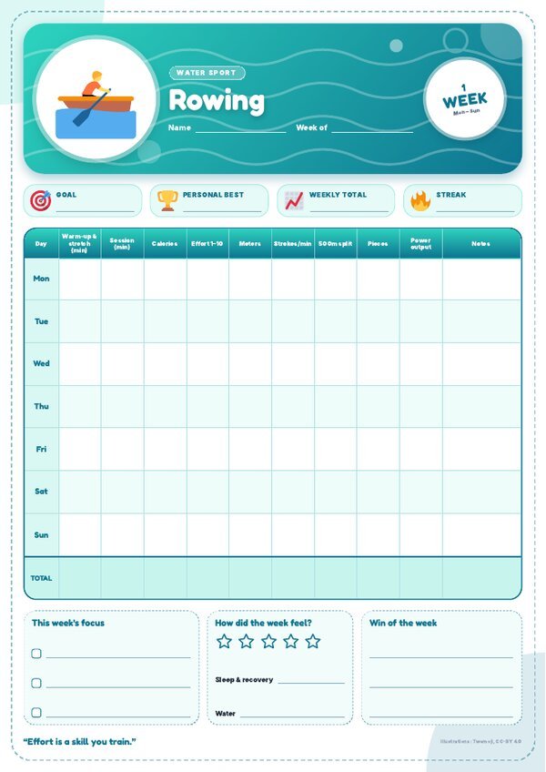 Rowing Tracker – Weekly, Monthly & Yearly Log