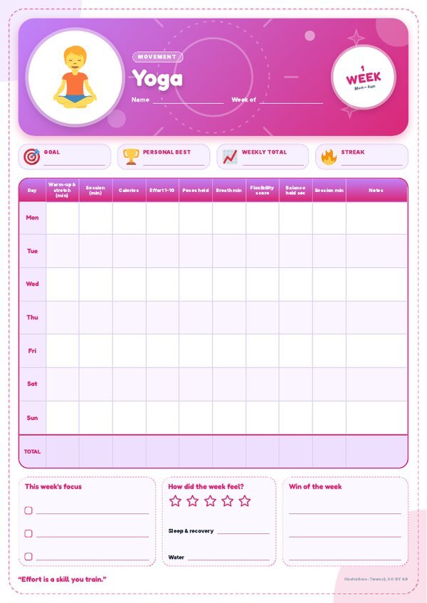 Yoga Tracker – Weekly, Monthly & Yearly Log