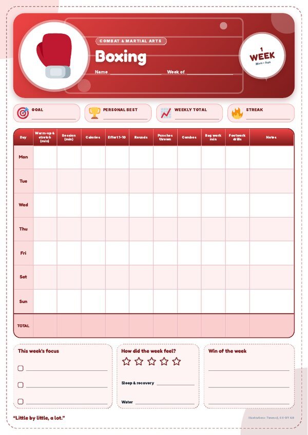 Boxing Tracker – Weekly, Monthly & Yearly Log