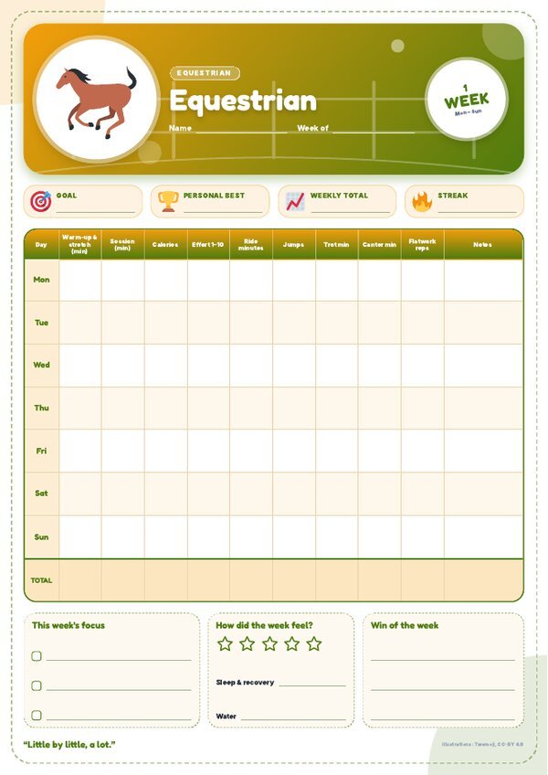 Equestrian Tracker – Weekly, Monthly & Yearly Log