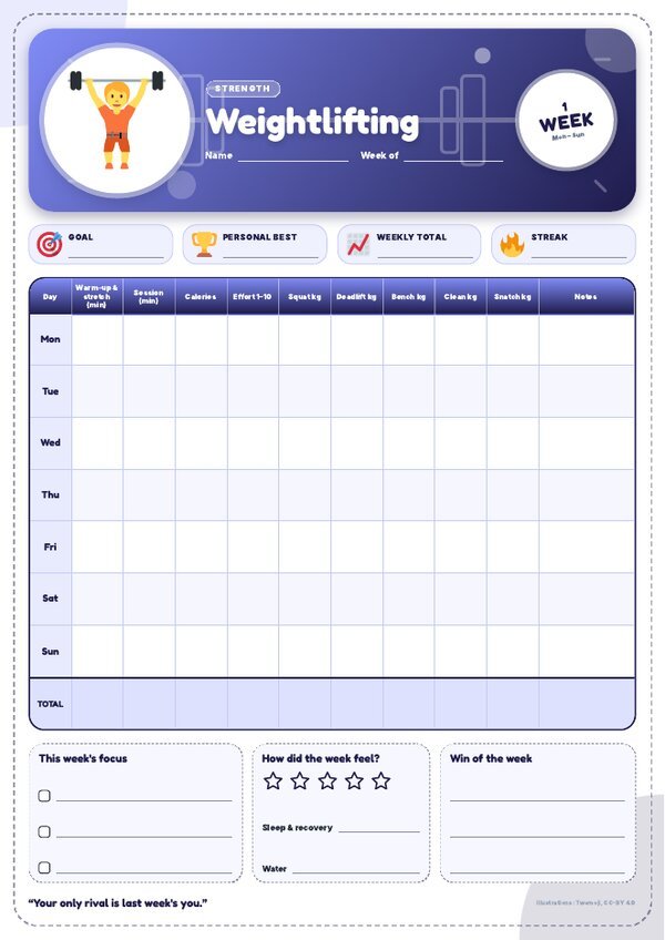 Weightlifting Tracker – Weekly, Monthly & Yearly Log