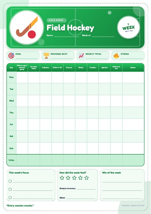 Field Hockey Tracker – Weekly, Monthly & Yearly Log