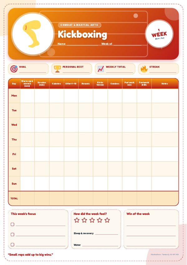 Kickboxing Tracker – Weekly, Monthly & Yearly Log