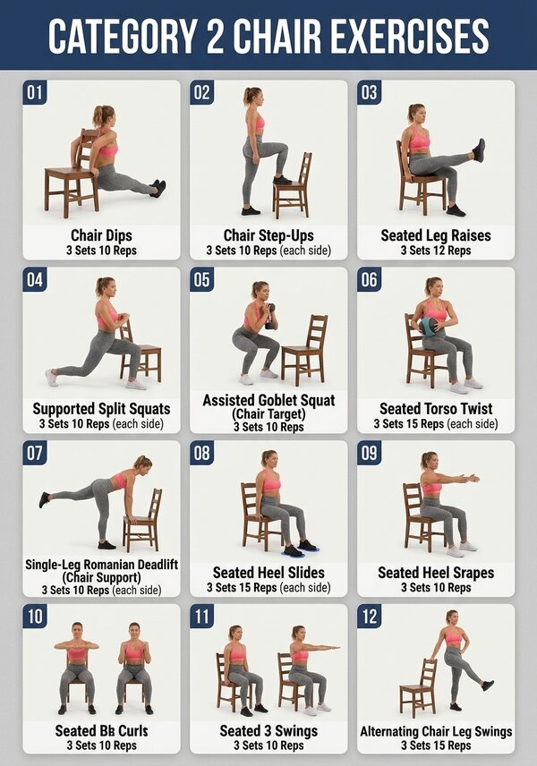 Chair Exercises Workout Poster – 12 Seated & Supported Moves
